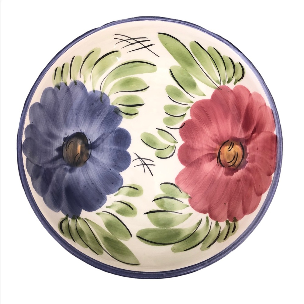 Hand Painted 9” Bowl. 2” deep. Beautiful floral design. No chips, no cracks